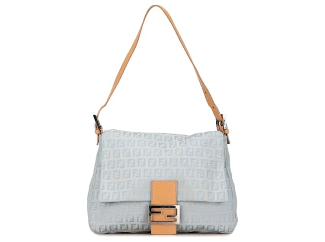 Fendi Blau Zucchino Canvas Mamma Forever Hellblau Leder Leinwand Kalbähnliches Kalb Tuch  ref.1445005