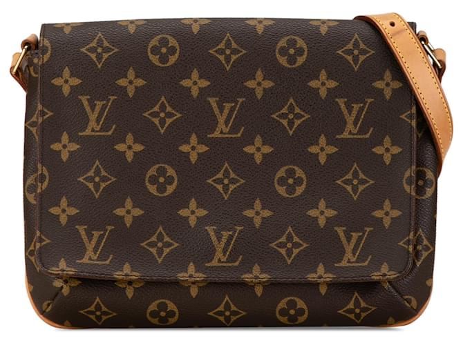 Louis Vuitton Brown Monogram Musette Tango Short Strap Leather Cloth  ref.1445006