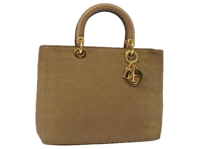 Christian Dior Sac à main Lady Dior Canage en nylon beige Auth bs15406  ref.1445079