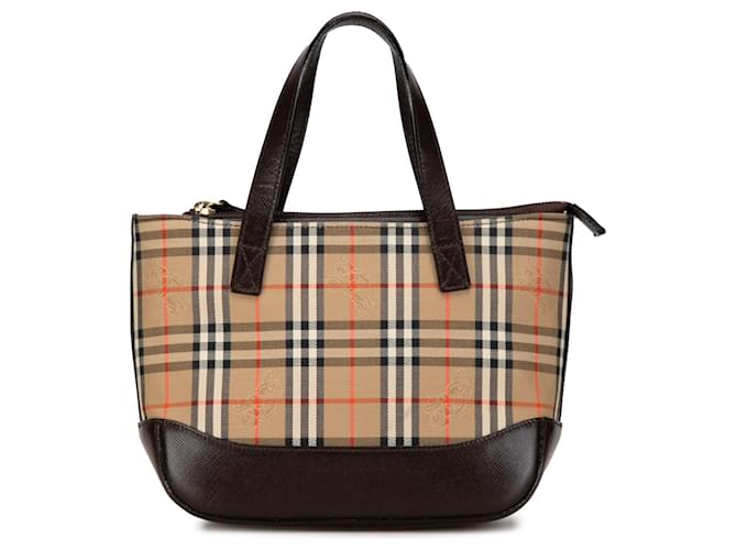 Bolso de mano en check marrón Haymarket de Burberry Castaño Marrón oscuro Becerro Paño  ref.1445653