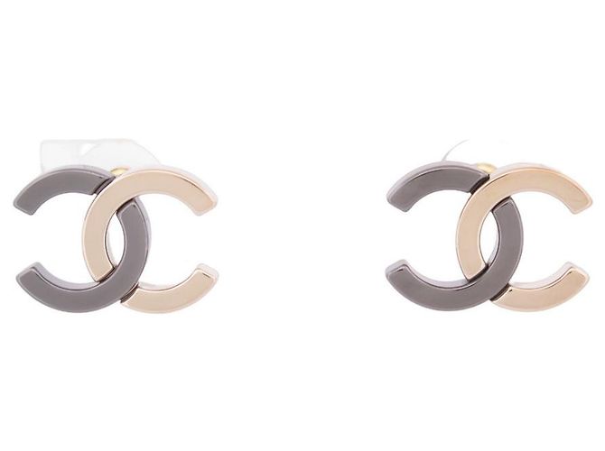 NOVE ORECCHINI LOGO CC CHANEL BICOLOR METALLO NERO E ORO D'oro