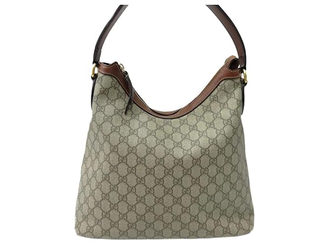 BOLSO GUCCI HOBO LOGO SUPREME GG 414930 CANVAS Beige Cuero  ref.1445681