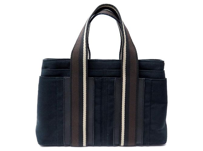 Hermès BOLSA HERMES TROCA PM EM LONA E COURO TOTE PRETA Preto