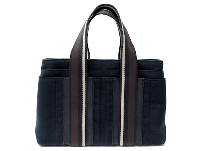 Hermès SAC A MAIN HERMES TROCA PM CABAS EN TOILE & CUIR TOTE NOIR TOTE HAND BAG  ref.1445690