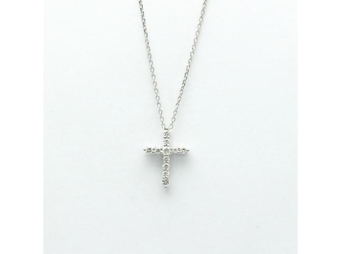 Autre Marque Collana pendente croce in diamante in oro bianco 18K Ponte Vecchio Argento  ref.1446093