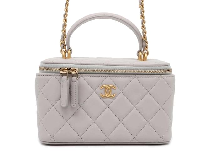 Chanel Matelasse Coco Mark Vanity Case Shoulder Bag Grey