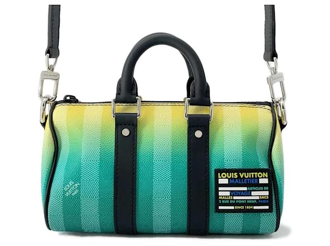 Bolsa Louis Vuitton Damier Stripe Keepall XS Verde Amarelo  ref.1446150