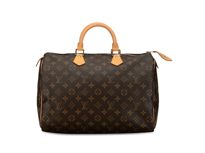 Louis Vuitton Monogram Speedy 35 Sac à main Cuir Plastique Marron Monogramme  ref.1446185