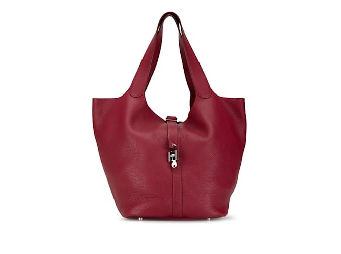 Hermès Hermes Picotin Lock TGM Handbag in Rose Red Leather  ref.1446223