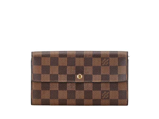 Carteira Longa Pochette Porte Monnaie Damier Louis Vuitton Marrom Couro Plástico  ref.1446310