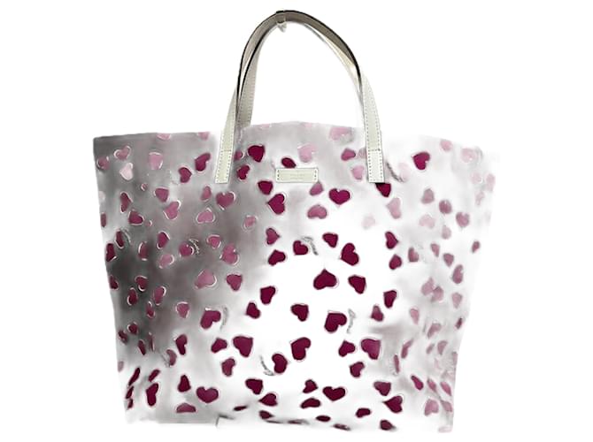 Bolso tote de lona y cuero GUCCI Heartbeat para mujeres Castaño Rosa Blanco Lienzo  ref.1446460