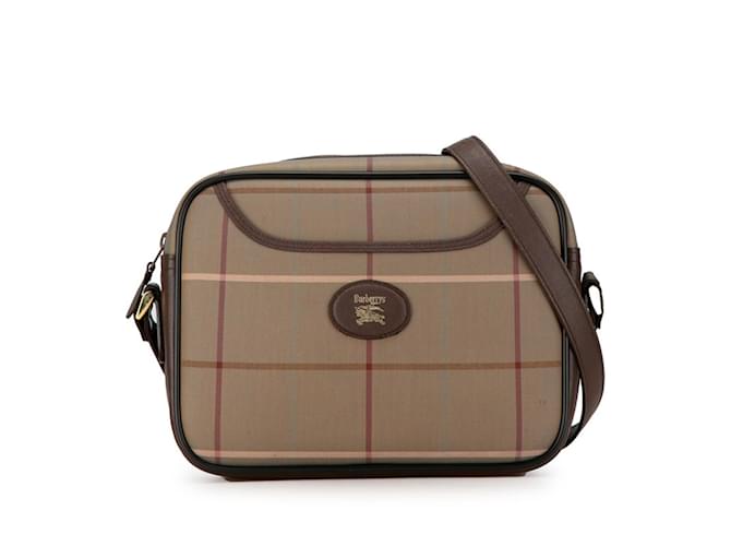 Bolso de hombro a cuadros Burberry en marrón caqui Castaño Cuero Lienzo  ref.1446609