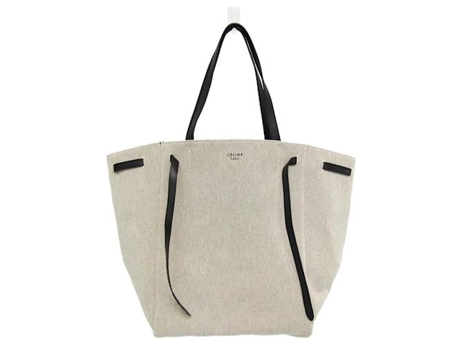 Celine Celine Cabas Phantom Women s Leather and Canvas Tote Bag Black Eggshell Cloth ref.1446633 Joli Closet