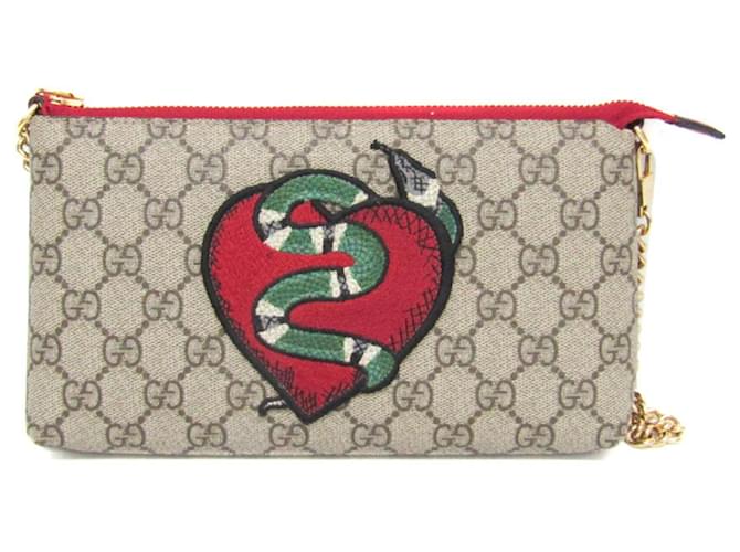 Gucci GG Supreme Holiday Collection Snake Handbag/Pouch Red Beige Plastic  ref.1446643