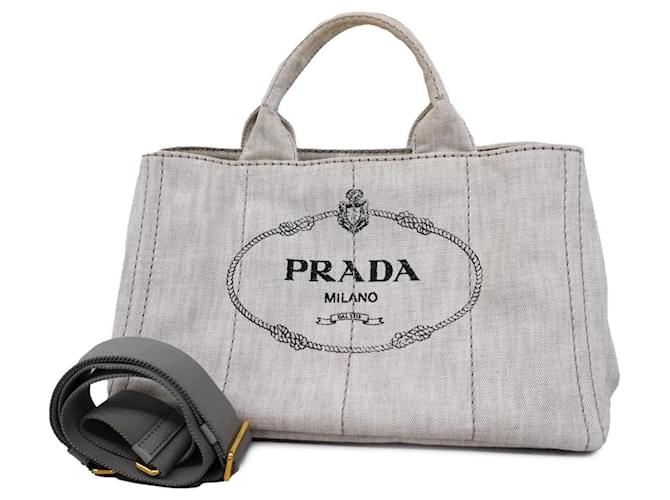 Prada Canapa Canvas Handbag in Gray Brown Cloth  ref.1446698