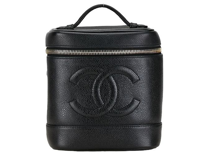Borsa a mano Vanity in pelle caviar Chanel nera e oro Nero D'oro