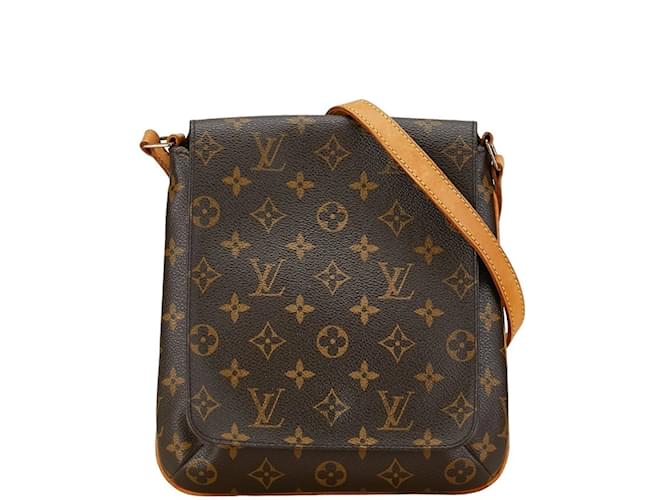 Sac à bandoulière long Musette Salsa Monogram Louis Vuitton Cuir vernis Marron  ref.1446875