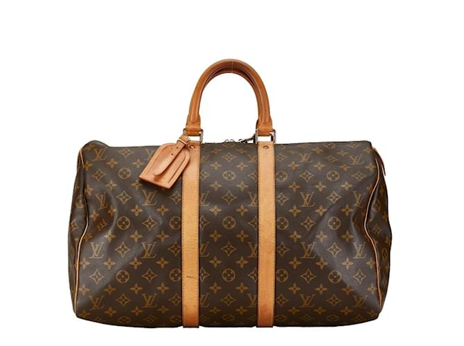 Louis Vuitton Monogram Keepall 45 Boston Bag Brown Leather Patent leather Plastic  ref.1446888