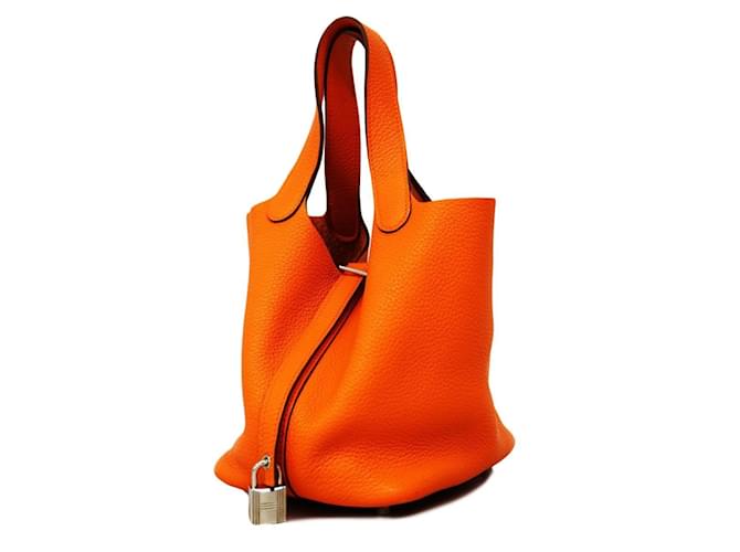 Hermès Bolsa Hermes Picotin Lock PM em laranja Couro  ref.1446960