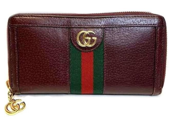 Portefeuille long rond Gucci GG Supreme Ophidia pour femmes Cuir Marron Rouge  ref.1446978