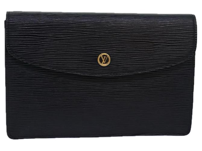 LOUIS VUITTON Epi Montaigne 23 Bolsa Clutch Preta M52662 LV Auth 79228 Preto Couro  ref.1447149