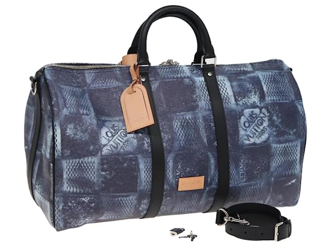 LOUIS VUITTON Borsa Keepall Bandoulière 50 Damier Salt Blu N50059 LV Auth 78375S  ref.1447294