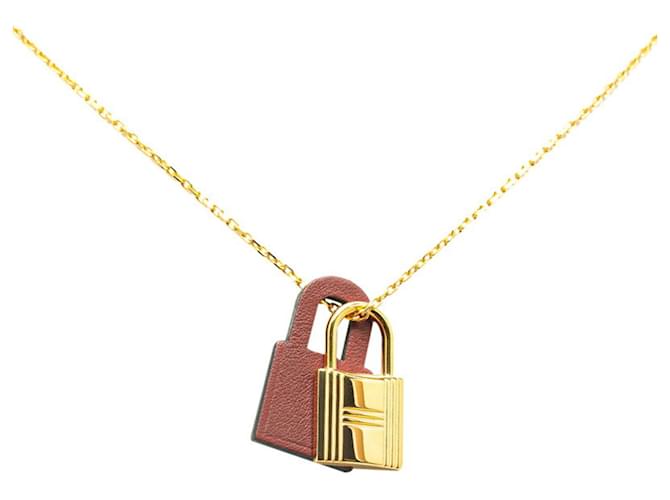 Hermès Collier motif cadenas Hermes O'Kelly PM en or et rouge vin Cuir Plaqué or Doré Bordeaux  ref.1447379