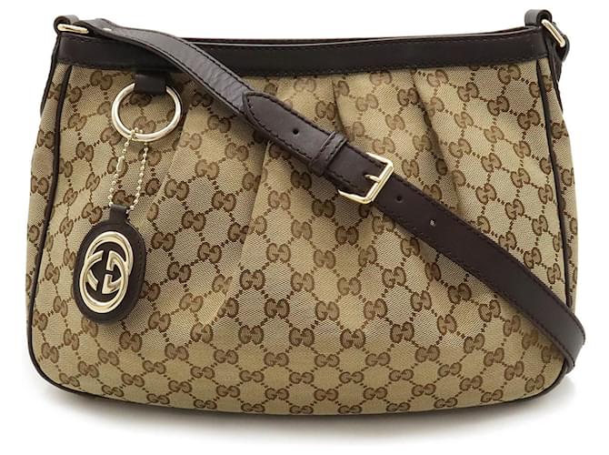 Bolsa de Ombro Gucci Sukey GG Canvas Bege Caqui Castanho escuro Couro Lona  ref.1447404