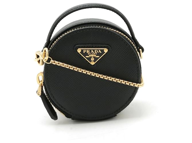 Prada Saffiano Pouch Chain Schultertasche in Nero Schwarz Leder  ref.1447416