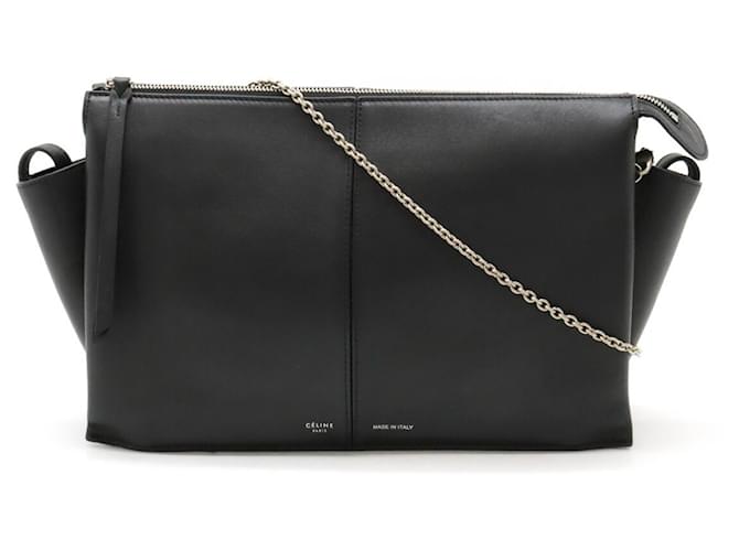 Celine Borsa a spalla Celine Trifold in pelle nera Nero ref.1447438 Joli Closet