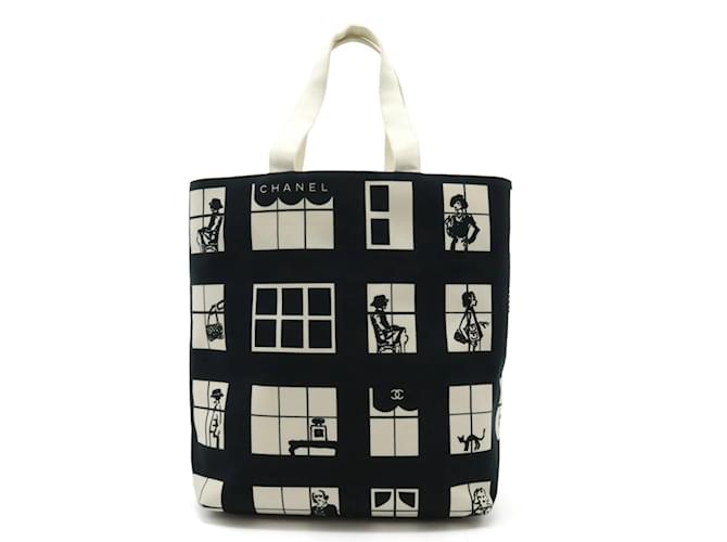 Timeless Bolsa Tote Chanel Windows Line Coco Mark em preto e branco Lona  ref.1447456