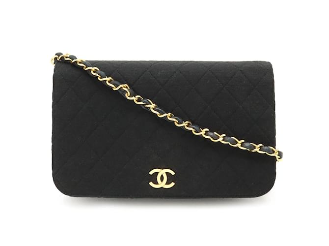 Classique Sac à chaîne Matelassé Chanel - Sac à épaule en coton et cuir noir matelassé  ref.1447498