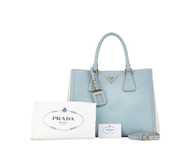 Bolso Prada Saffiano Triangle Plate - Azul y Blanco Cuero  ref.1447512