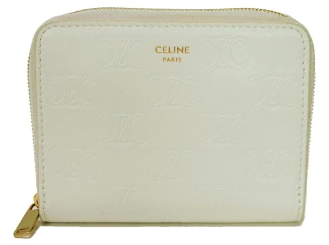 Céline Celine Calfskin Coin Purse - Compact Zip Wallet in White Leather  ref.1447963