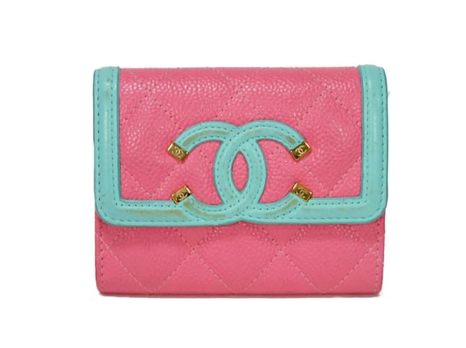 Timeless Porta-cartões de couro rosa Chanel - Suporte CC em filigrana  ref.1447970