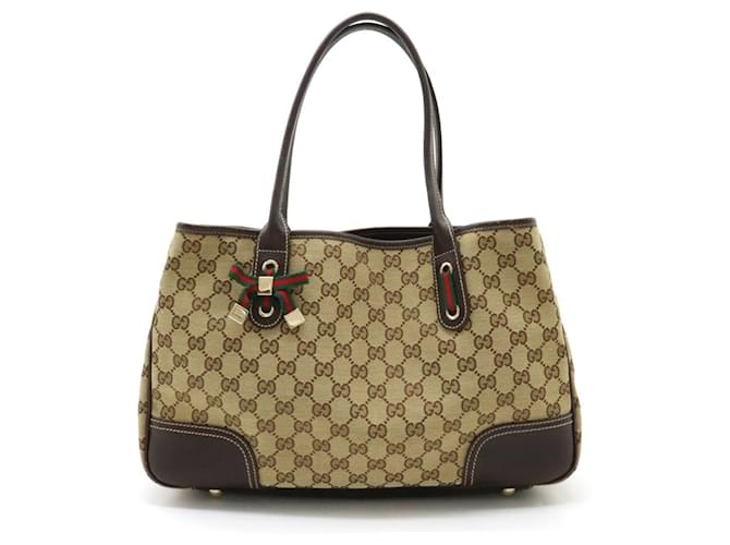 Bolsa tote em canvas GG Princess Line com fita Gucci Bege Castanho escuro Couro Lona  ref.1448050