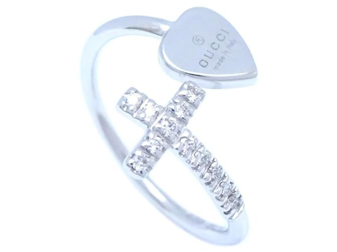 Gucci 18K White Gold Heart Cross Band Ring for Women  ref.1448093