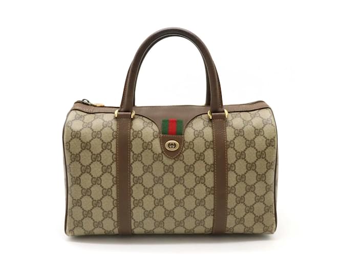 Gucci Old GG Plus Sherry Line Handtasche Braun Rot Beige Grün Leder Kunststoff  ref.1448136