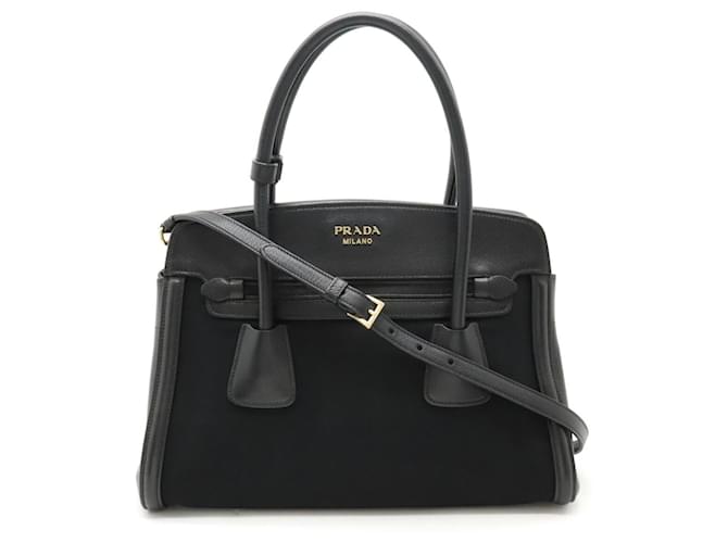 Tote Schwarze Canvas- und Lederhandtasche von Prada Leinwand  ref.1448168