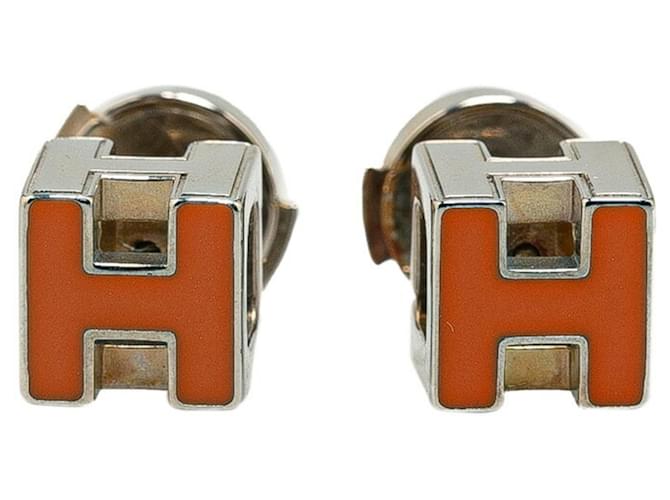 Hermès Hermes Cage d'h Cube Earrings Silvery Orange Metal  ref.1448206