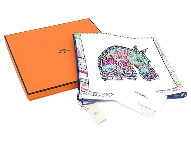 Hermès Écharpe Chevaloscope Hermes Carre 90 Soie Rose Blanc Bleu Multicolore Jaune  ref.1448279
