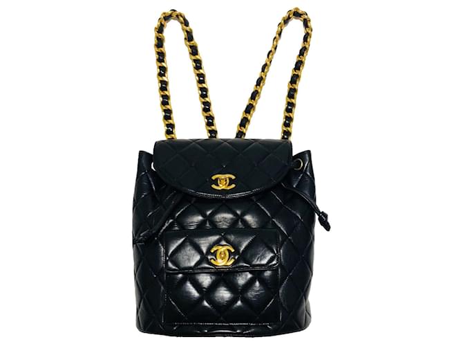 Chanel Sac à dos Duma Cuir Métal Noir Bijouterie dorée  ref.1448286