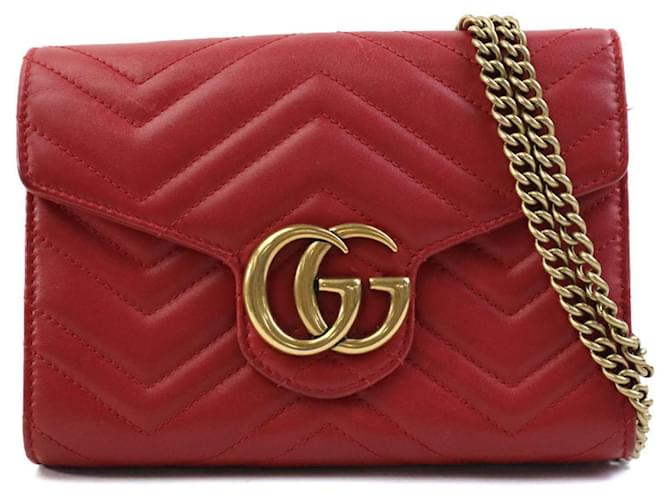 Bolso de hombro de cuero Gucci GG Marmont Roja  ref.1448401