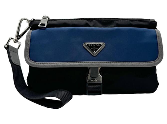 Prada Men s Clutch Bag Brown Black Blue Nylon ref.1448402 Joli Closet