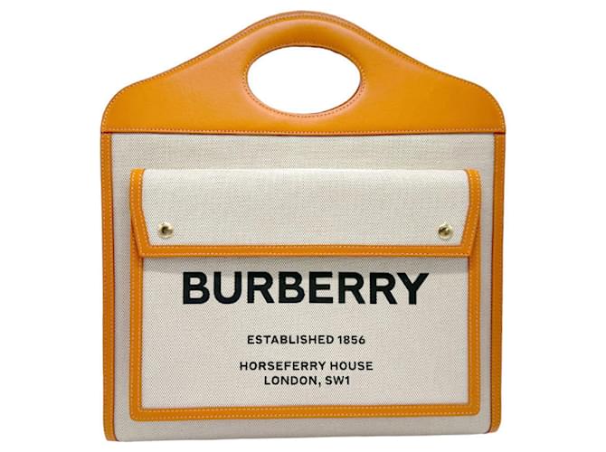 Bolsa de mão bege claro e laranja Burberry Couro Lona  ref.1448408