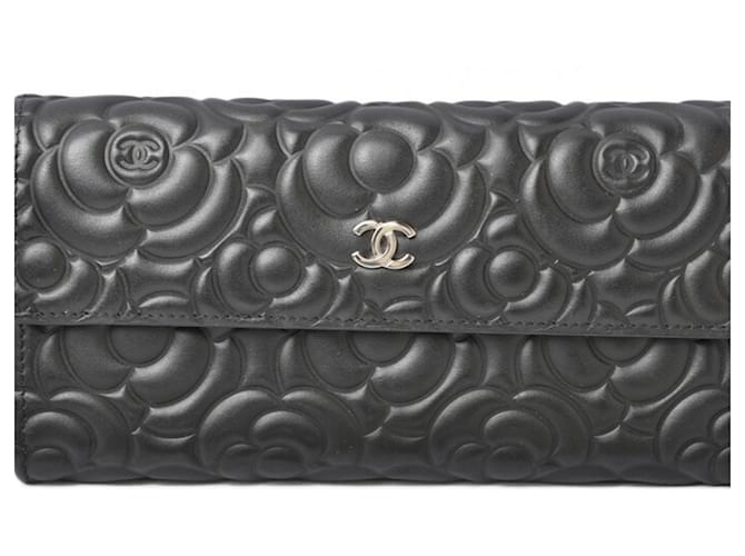 Porta-moedas de couro de cordeiro preto Chanel  ref.1448448