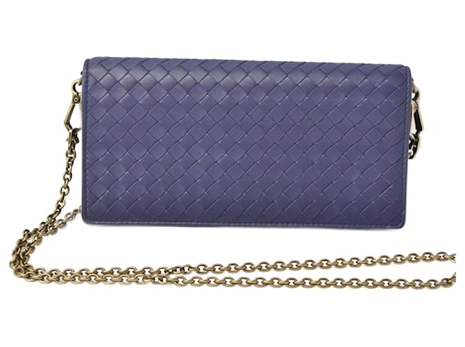 Cartera larga con cadena Intrecciato de Bottega Veneta Azul Púrpura  ref.1448457