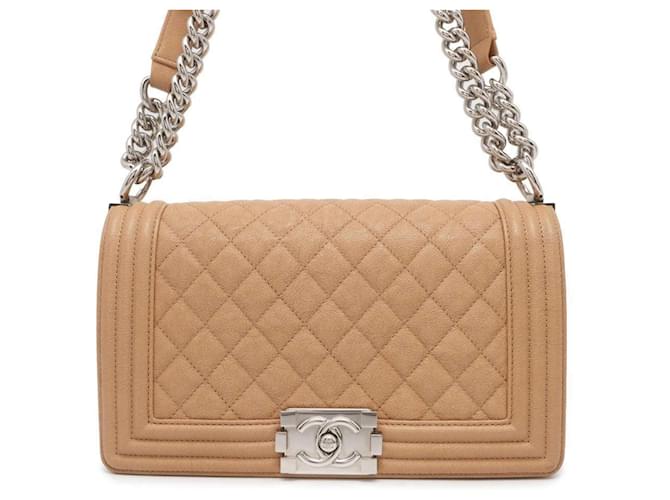 Borsa a spalla in pelle caviar Chanel Boy Beige  ref.1449045