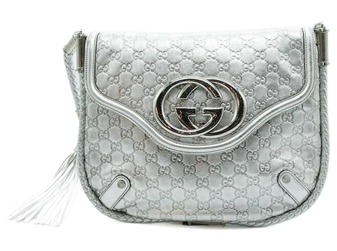 Bolsa de ombro de couro prateado Gucci Prata  ref.1449116