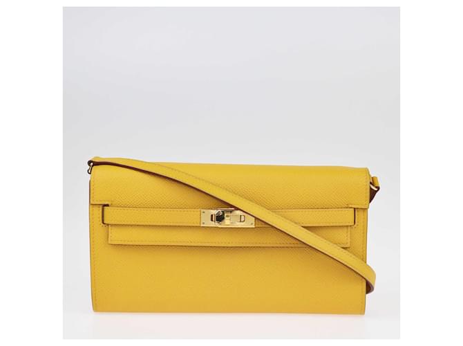 Portafoglio Kelly To Go Epsom Giallo Ambra di Hermès Pelle  ref.1449242